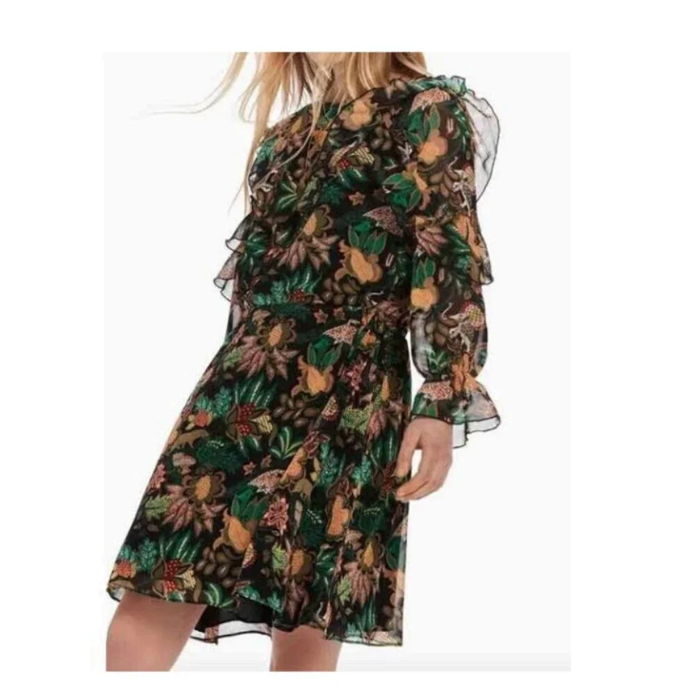 Maison Scotch Yeah Jungle Floral Print Dress Size Black/Green Size XS - Picture 4 of 13